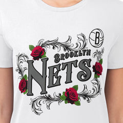 White Brooklyn Nets G-III 4Her by Carl Banks Women's Super-Slim Fit Lightweight Roses Crew Neck T-Shirt | NBA