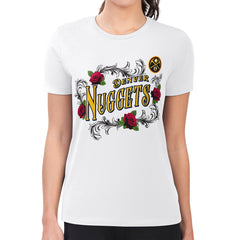 White Denver Nuggets G-III 4Her by Carl Banks Women's Super-Slim Fit Lightweight Roses Crew Neck T-Shirt sale | NBA