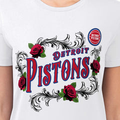 White Detroit Pistons G-III 4Her by Carl Banks Women's Super-Slim Fit Lightweight Roses Crew Neck T-Shirt sale | NBA