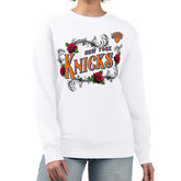 White New York Knicks G-III 4Her by Carl Banks Women's Roses Fleece Tri-Blend Sweatshirt | NBA