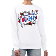 White Oklahoma City Thunder G-III 4Her by Carl Banks Women's Roses Fleece Tri-Blend Sweatshirt | NBA