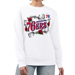 White Philadelphia 76ers G-III 4Her by Carl Banks Women's Roses Fleece Tri-Blend Sweatshirt | NBA