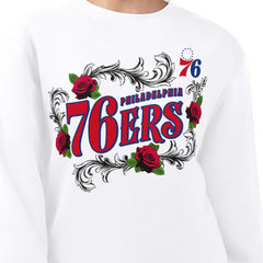 White Philadelphia 76ers G-III 4Her by Carl Banks Women's Roses Fleece Tri-Blend Sweatshirt | NBA