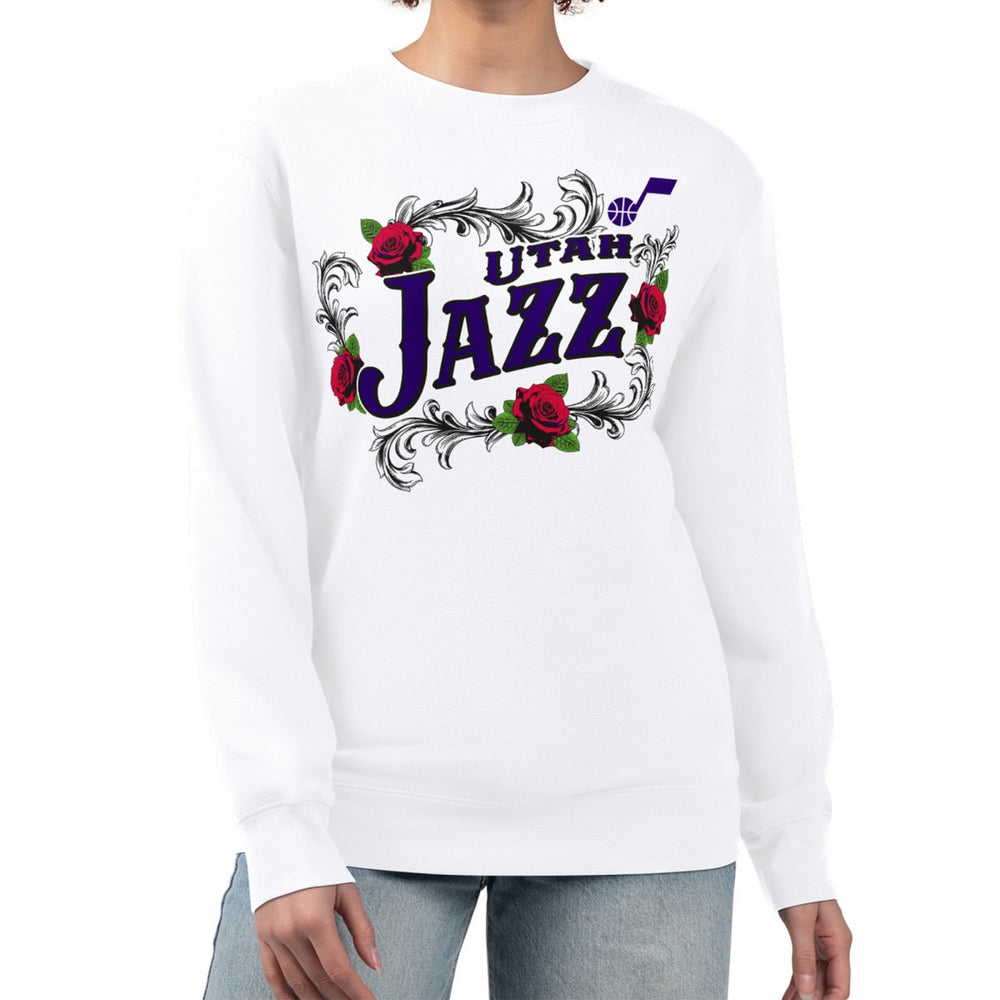 White Utah Jazz G-III 4Her by Carl Banks Women's Roses Fleece Tri-Blend Sweatshirt | NBA