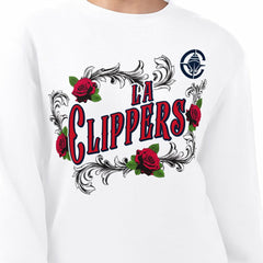 White LA Clippers G-III 4Her by Carl Banks Women's Roses Fleece Tri-Blend Sweatshirt | NBA