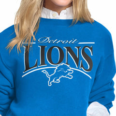 Detroit Lions Starter Women's Arch Stripe Fleece Crewneck Sweatshirt | NFL Online