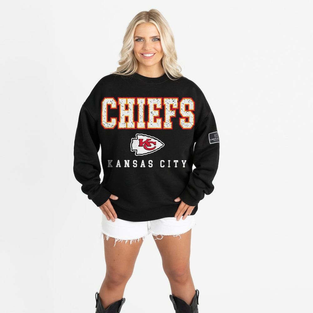 Kansas City Chiefs Gameday Couture Women's Oversized Level Up Black Label Premium Fleece Sweatshirt | NFL Outlet