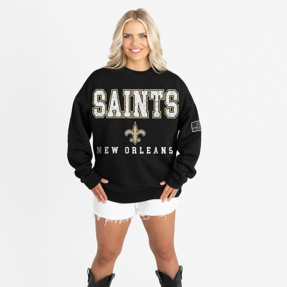 New Orleans Saints Gameday Couture Women's Oversized Level Up Black Label Premium Fleece Sweatshirt | NFL Discount