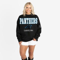 Carolina Panthers Gameday Couture Women's Oversized Level Up Black Label Premium Fleece Sweatshirt | NFL Sale
