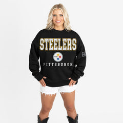 Pittsburgh Steelers Gameday Couture Women's Oversized Level Up Black Label Premium Fleece Sweatshirt | NFL Hot