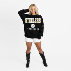 Pittsburgh Steelers Gameday Couture Women's Oversized Level Up Black Label Premium Fleece Sweatshirt | NFL Hot