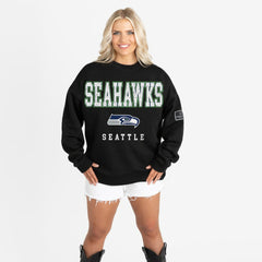Seattle Seahawks Gameday Couture Women's Oversized Level Up Black Label Premium Fleece Sweatshirt | NFL Outlet