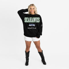 Seattle Seahawks Gameday Couture Women's Oversized Level Up Black Label Premium Fleece Sweatshirt | NFL Outlet