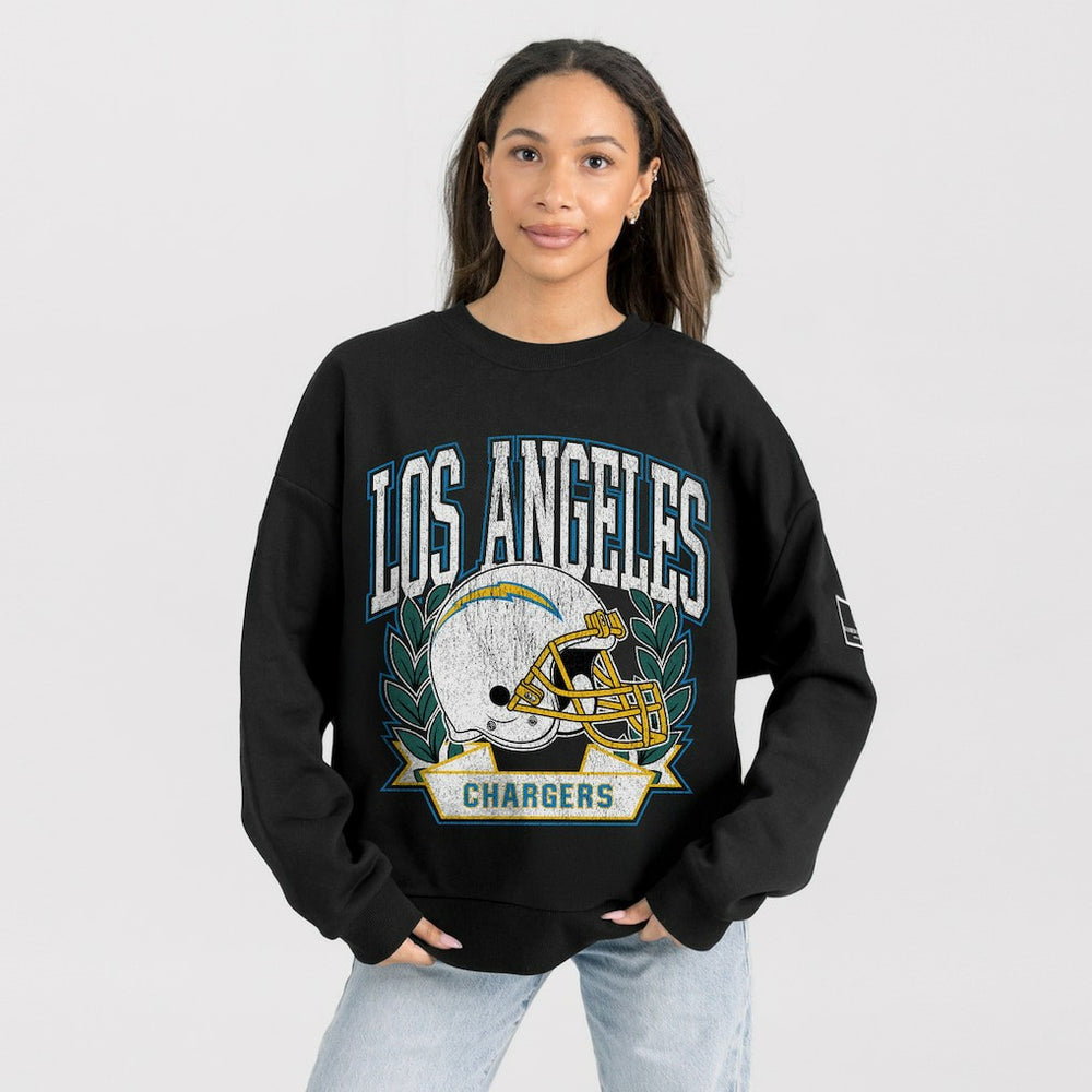 Los Angeles Chargers Gameday Couture Women's Oversized Victory Lane Black Label Premium Fleece Sweatshirt | NFL Hot