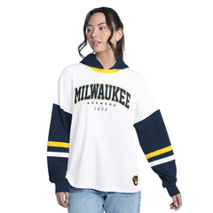 Milwaukee Brewers G-III 4Her by Carl Banks Women's Key Player Oversized Hooded Long Sleeve T-Shirt - MLB T-shirts