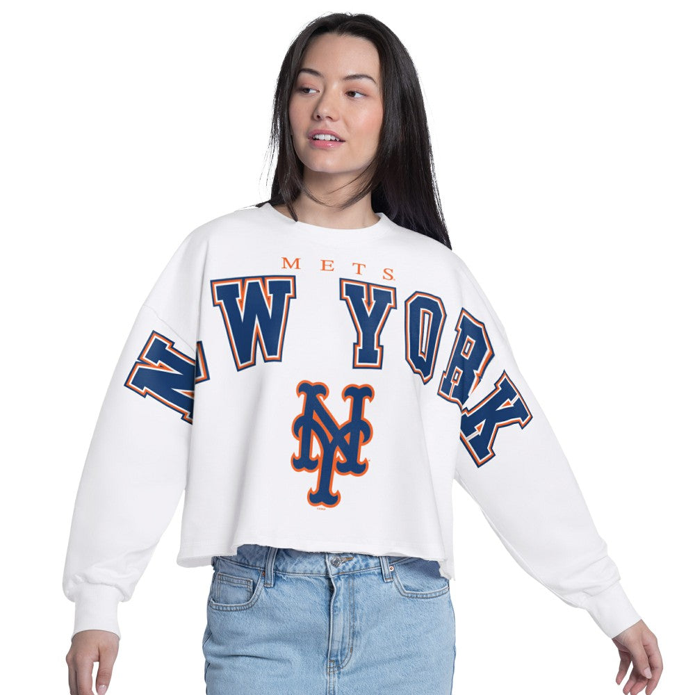 New York Mets G-III 4Her by Carl Banks Women's Bleachers Cropped Pullover Sweatshirt - MLB Pullover