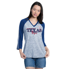 Texas Rangers G-III 4Her by Carl Banks Women's Speed Training 3/4-Sleeve Rhinestone V-Neck T-Shirt - MLB T-shirts