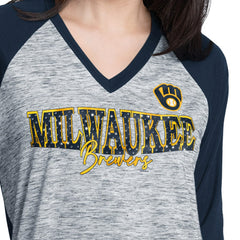 Milwaukee Brewers G-III 4Her by Carl Banks Women's Speed Training 3/4-Sleeve Rhinestone V-Neck T-Shirt - MLB T-shirts