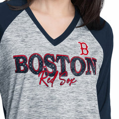 Boston Red Sox G-III 4Her by Carl Banks Women's Speed Training 3/4-Sleeve Rhinestone V-Neck T-Shirt - MLB T-shirts