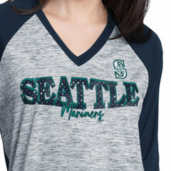 Seattle Mariners G-III 4Her by Carl Banks Women's Speed Training 3/4-Sleeve Rhinestone V-Neck T-Shirt - MLB T-shirts