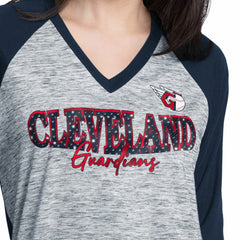 Cleveland Guardians G-III 4Her by Carl Banks Women's Speed Training 3/4-Sleeve Rhinestone V-Neck T-Shirt - MLB T-shirts