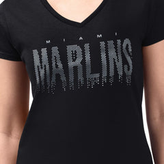Miami Marlins G-III 4Her by Carl Banks Women's Metallic Drop Lightweight V-Neck T-Shirt - MLB T-shirts