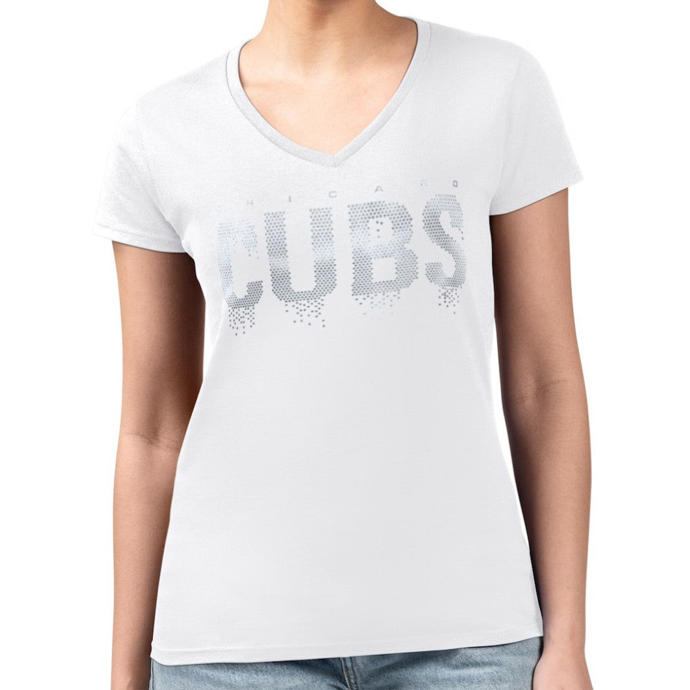 Chicago Cubs G-III 4Her by Carl Banks Women's Metallic Drop Lightweight V-Neck T-Shirt - MLB T-shirts
