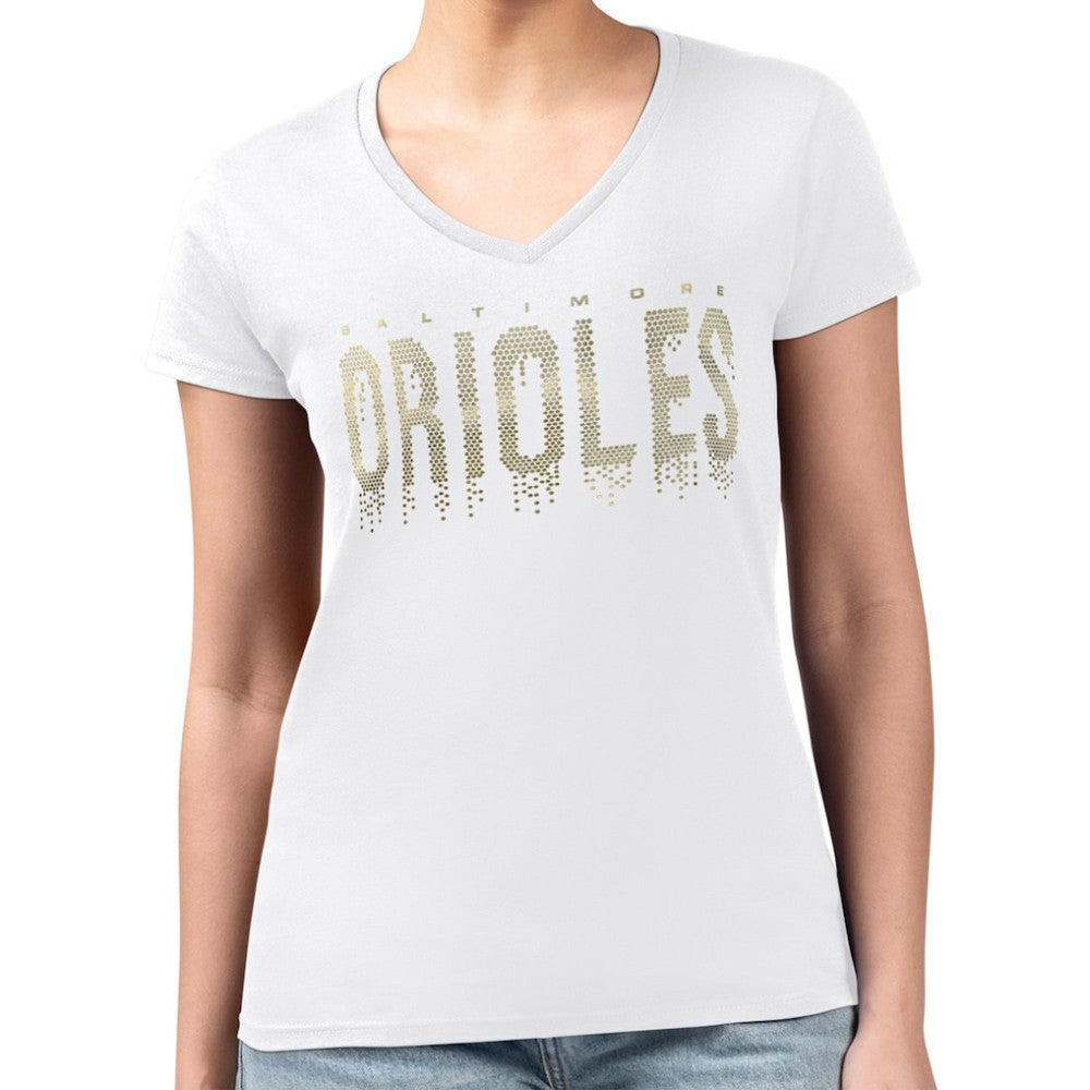 Baltimore Orioles G-III 4Her by Carl Banks Women's Metallic Drop Lightweight V-Neck T-Shirt - MLB T-shirts