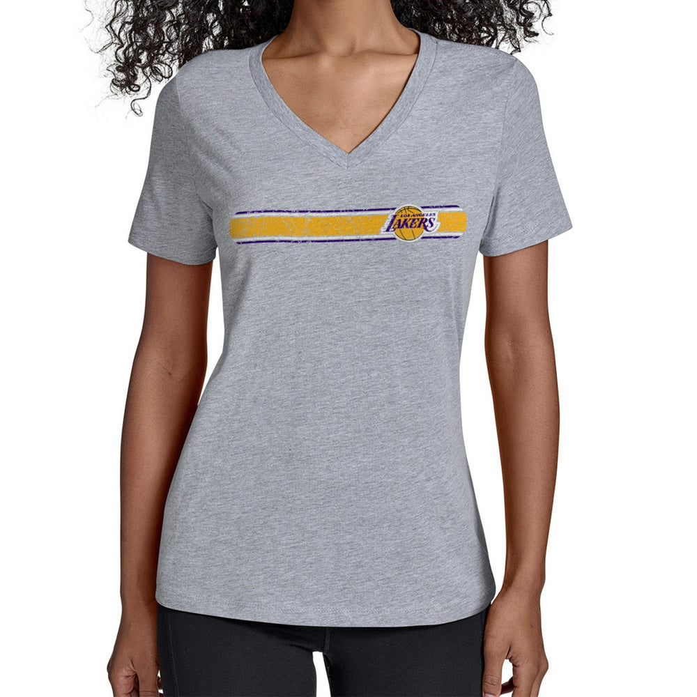 Gray Los Angeles Lakers Starter Women's Team Stripe V-Neck T-Shirt | NBA