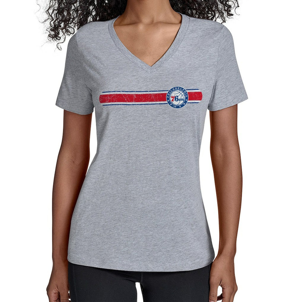 Gray Philadelphia 76ers Starter Women's Team Stripe V-Neck T-Shirt | NBA