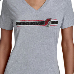 Gray Portland Trail Blazers Starter Women's Team Stripe V-Neck T-Shirt | NBA