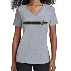 Gray Milwaukee Bucks Starter Women's Team Stripe V-Neck T-Shirt | NBA