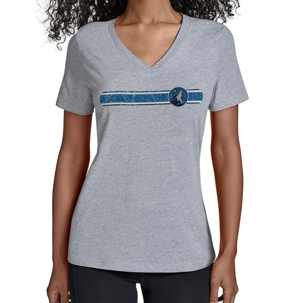 Gray Minnesota Timberwolves Starter Women's Team Stripe V-Neck T-Shirt | NBA