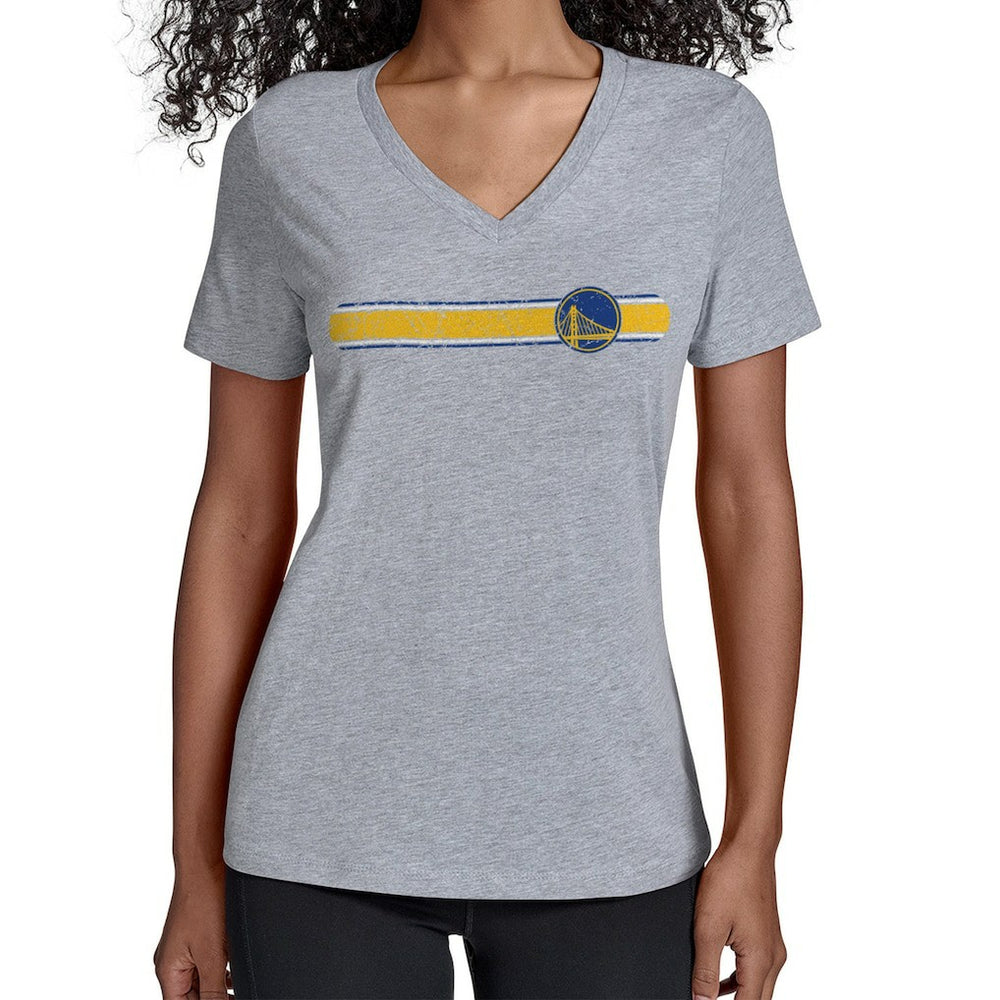 Gray Golden State Warriors Starter Women's Team Stripe V-Neck T-Shirt sale | NBA