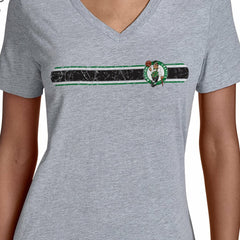 Gray Boston Celtics Starter Women's Team Stripe V-Neck T-Shirt | NBA