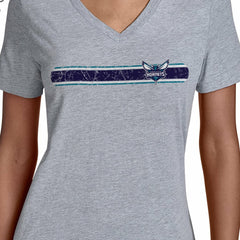Gray Charlotte Hornets Starter Women's Team Stripe V-Neck T-Shirt | NBA