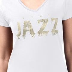 White Utah Jazz G-III 4Her by Carl Banks Women's Super-Slim-Fit Metallic Drop Lightweight V-Neck T-Shirt | NBA