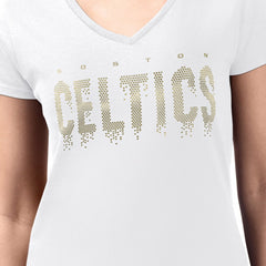 White Boston Celtics G-III 4Her by Carl Banks Women's Super-Slim-Fit Metallic Drop Lightweight V-Neck T-Shirt | NBA