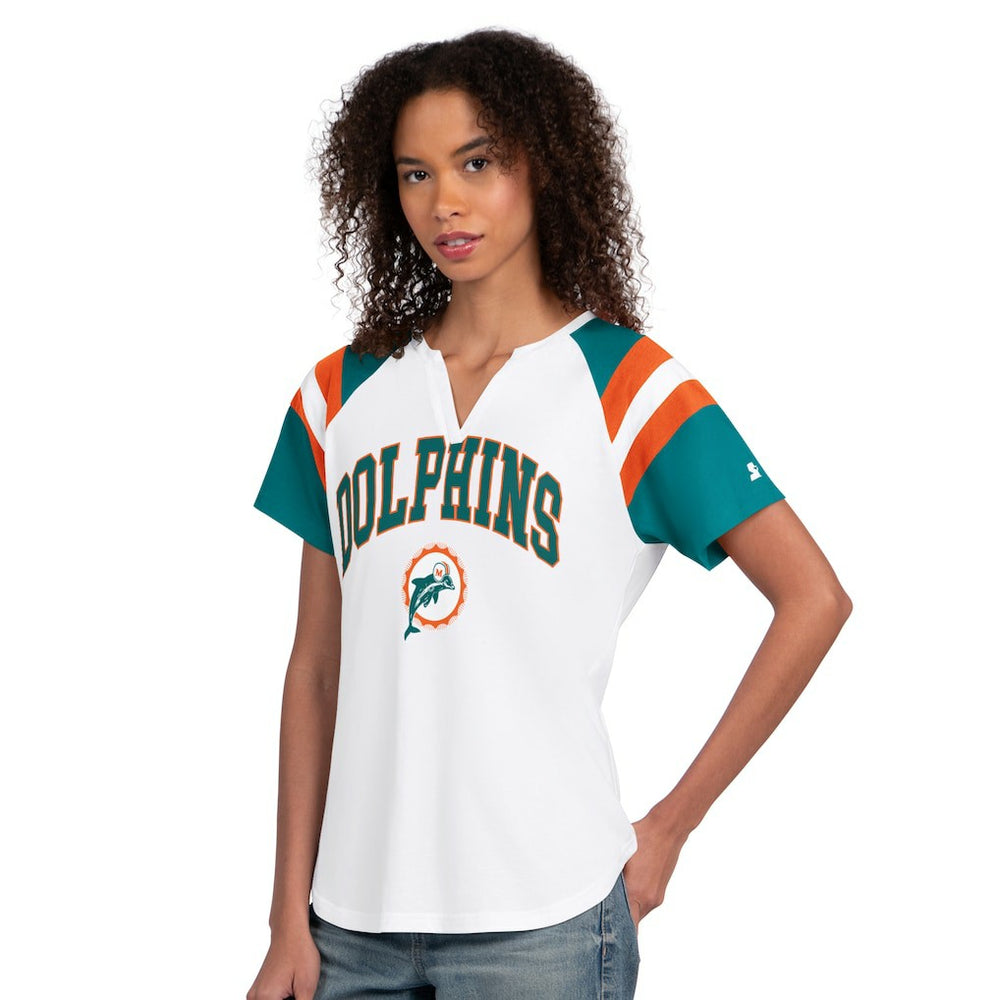 Miami Dolphins Starter Women's Game On Notch Neck T-Shirt | NFL Hot