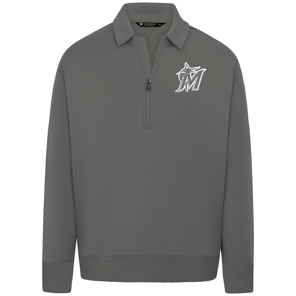 Miami Marlins Levelwear Luxe Signature Quarter-Zip Chenille Logo Tri-Blend Sweatshirt - MLB Sweatshirts
