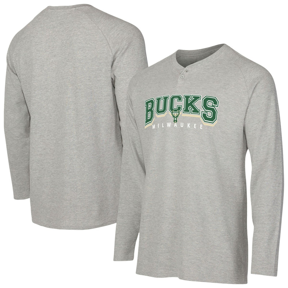 Gray Milwaukee Bucks Concepts Sport Hawthorn Thermal Knit Long Sleeve Henley T-Shirt | NBA