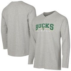 Gray Milwaukee Bucks Concepts Sport Hawthorn Thermal Knit Long Sleeve Henley T-Shirt | NBA