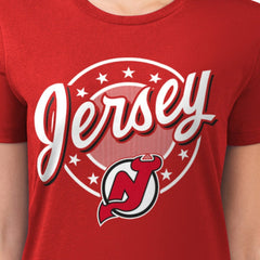 New Jersey Devils G-III 4Her by Carl Banks Women's Super-Slim Lightweight Pinstripe Circle Graphic T-Shirt - NHL T-shirts