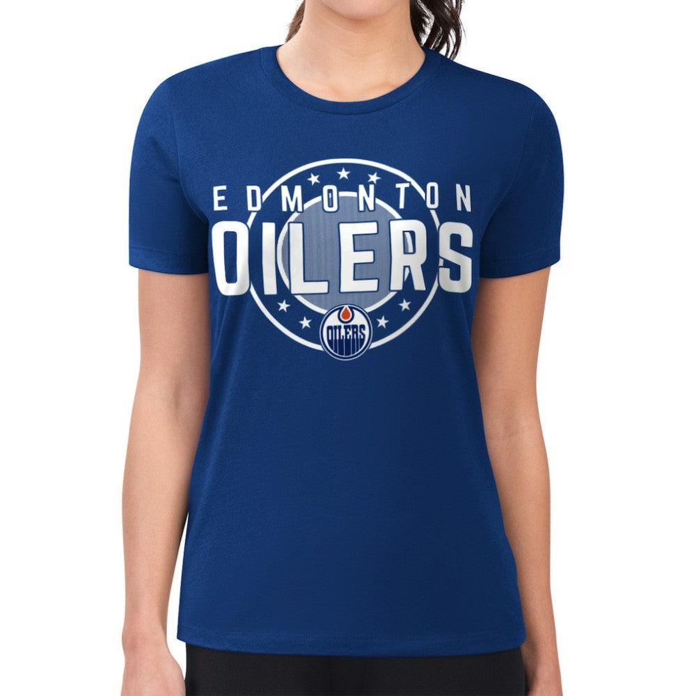Edmonton Oilers G-III 4Her by Carl Banks Women's Super-Slim Lightweight Pinstripe Circle Graphic T-Shirt - NHL T-shirts