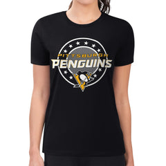 Pittsburgh Penguins G-III 4Her by Carl Banks Women's Super-Slim Lightweight Pinstripe Circle Graphic T-Shirt - NHL T-shirts