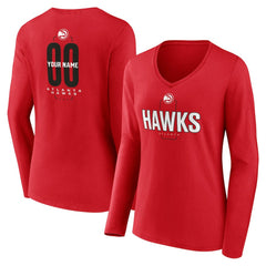 Red Atlanta Hawks Women's Center Court Name & Number Custom Long Sleeve V-Neck T-Shirt | NBA