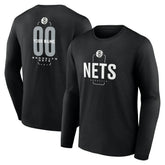 Black Brooklyn Nets Center Court Name & Number Custom Long Sleeve T-Shirt | NBA