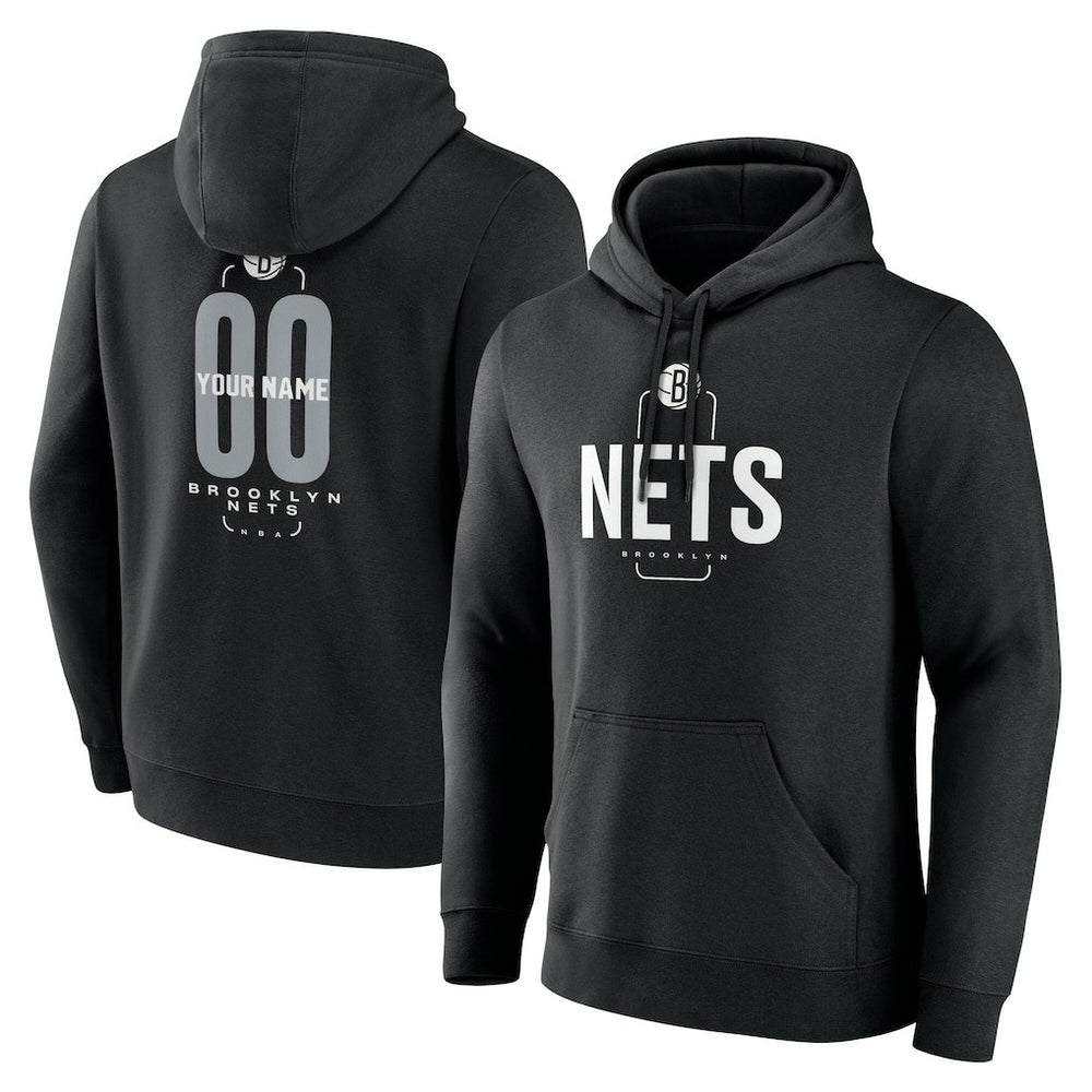 Black Brooklyn Nets Center Court Name & Number Custom Hoodie | NBA