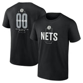 Black Brooklyn Nets Center Court Name & Number Custom T-Shirt | NBA