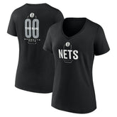 Black Brooklyn Nets Women's Center Court Name & Number Custom V-Neck T-Shirt | NBA